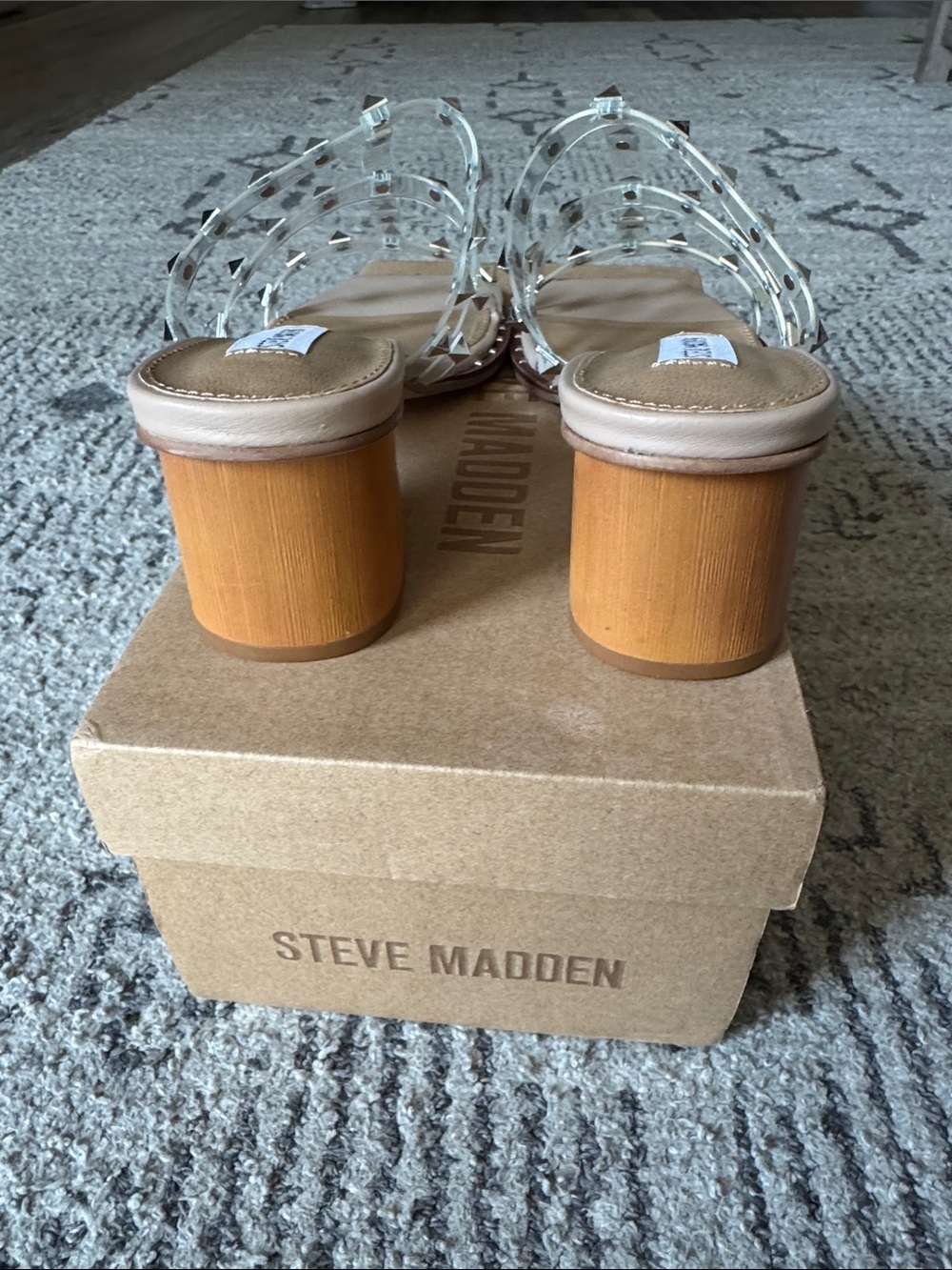 Steve Madden Nude and Clear Studded Block Heel Slides - Picture 5 of 8